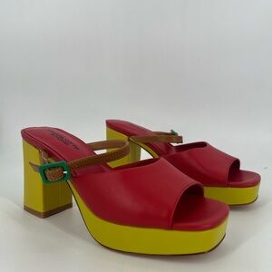 Charlotte Stone Babette Multicolor Leather Strap Buckle Mules In Begonia
